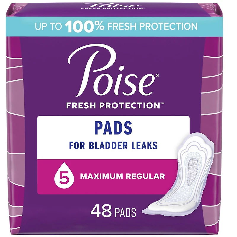 Poise Incontinence Pads for Women, 5 Drop, Maximum Absorbency, 39 - 48 Pads