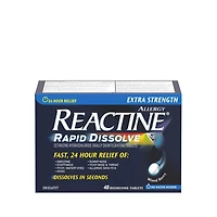 Reactine Extra Fort Dissolution rapide, chlorhydrate de cétirizine 10 mg, Antiallergique/Antihistaminique 48 comprimés