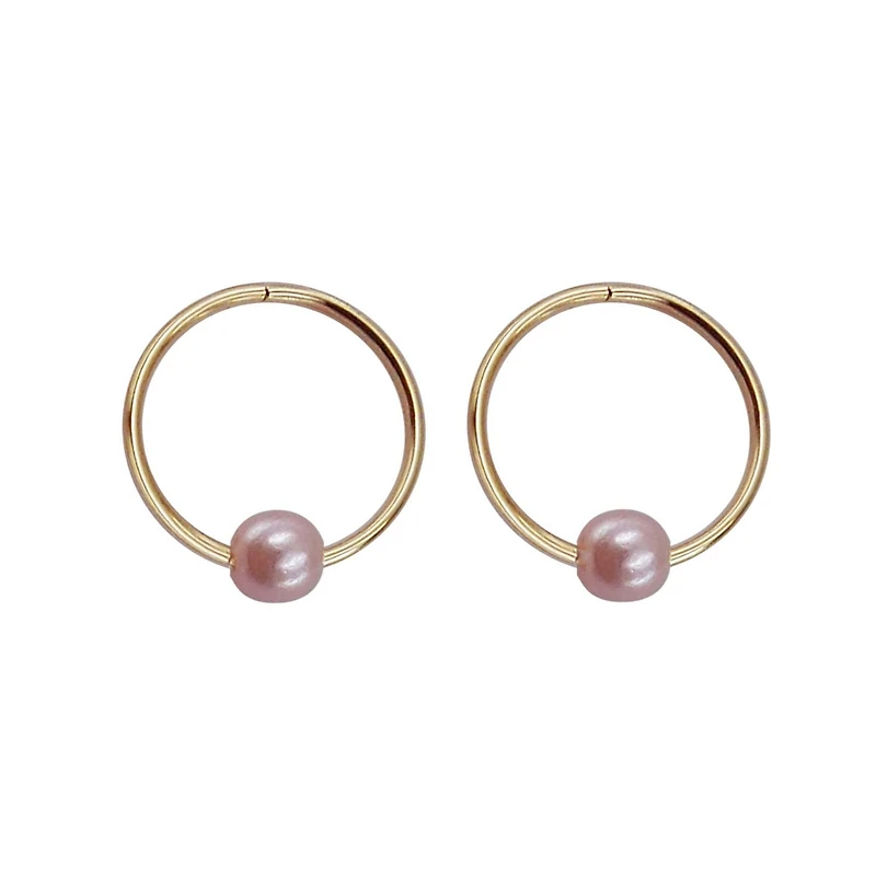 Luxury Designs Or Jaune 10K cerceau 10mm avec perle rose