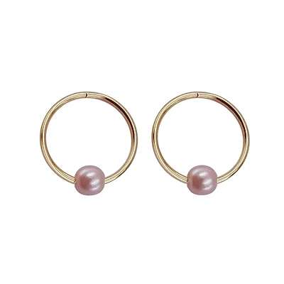 Luxury Designs Or Jaune 10K cerceau 10mm avec perle rose