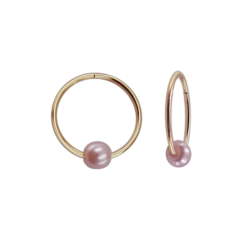 Luxury Designs Or Jaune 10K cerceau 10mm avec perle rose
