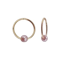 Luxury Designs Or Jaune 10K cerceau 10mm avec perle rose