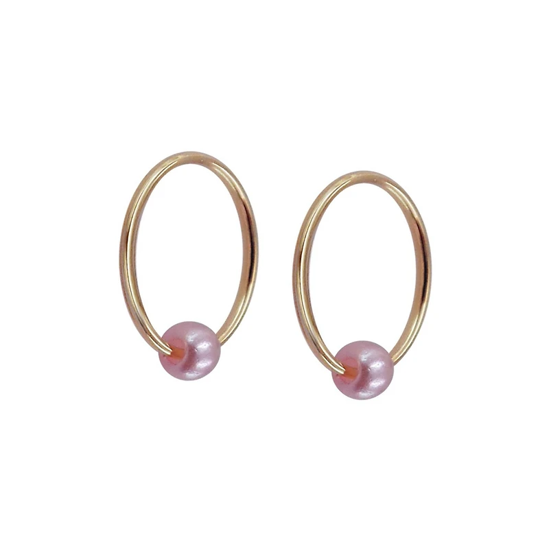 Luxury Designs Or Jaune 10K cerceau 10mm avec perle rose