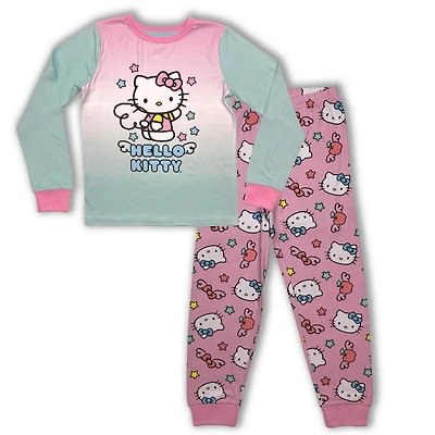 Hello Kitty Girl's pj set. This girl's pj set has a long sleeve crew neck shirt and pant with elastic waist band and