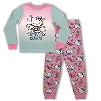Hello Kitty Girl's pj set. This girl's pj set has a long sleeve crew neck shirt and pant with elastic waist band and