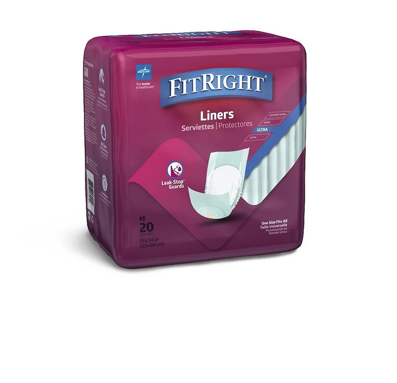 Fitright Incontinence Liners, Heavy Absorbency, Size 13"x34", Bag of 20