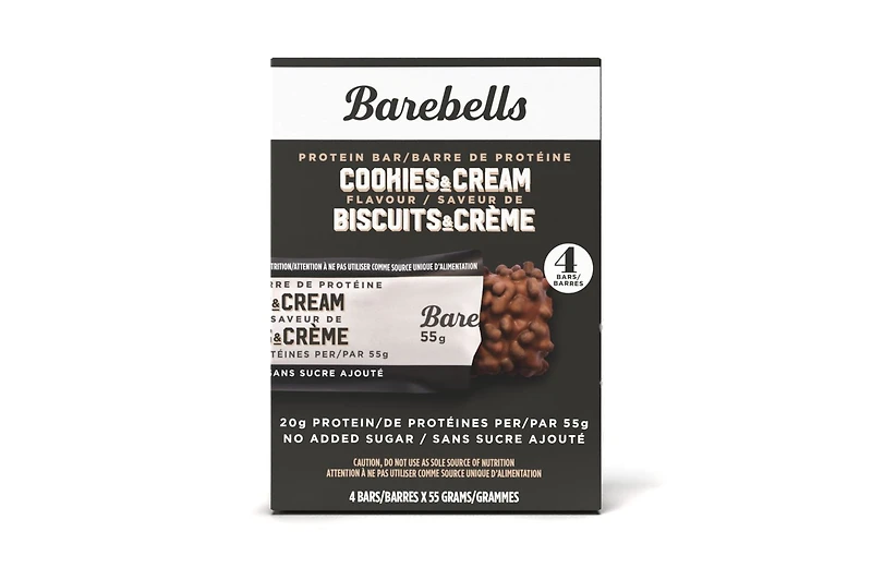BAREBELLS PROTEIN BARS COOKIES AND CREAM 4 PACK, 4 X 55g Count