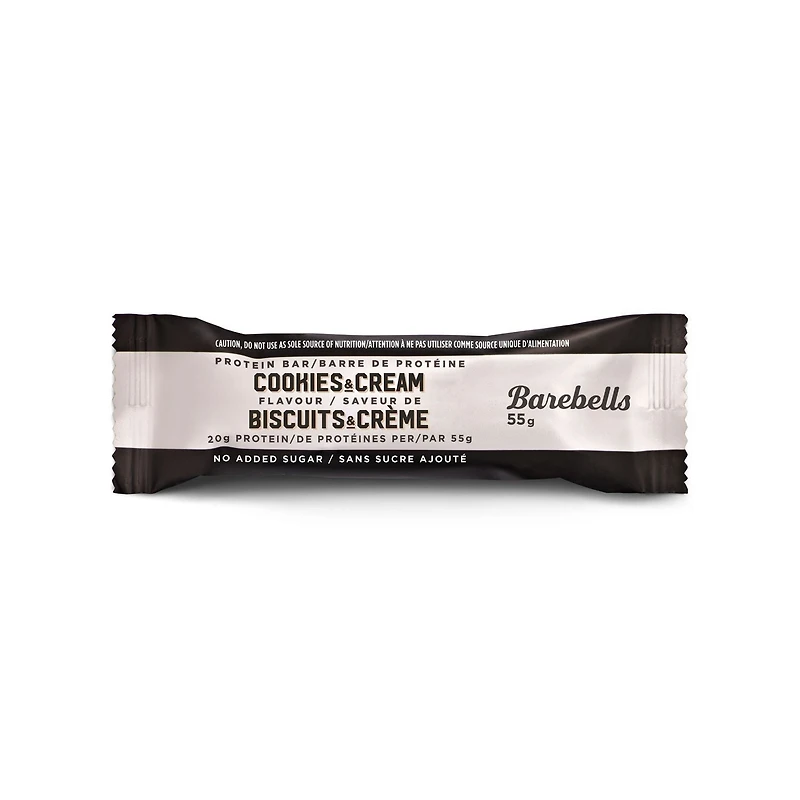 BAREBELLS COOKIES AND CREAM PROTEIN BAR, 1 X 55G COUNT