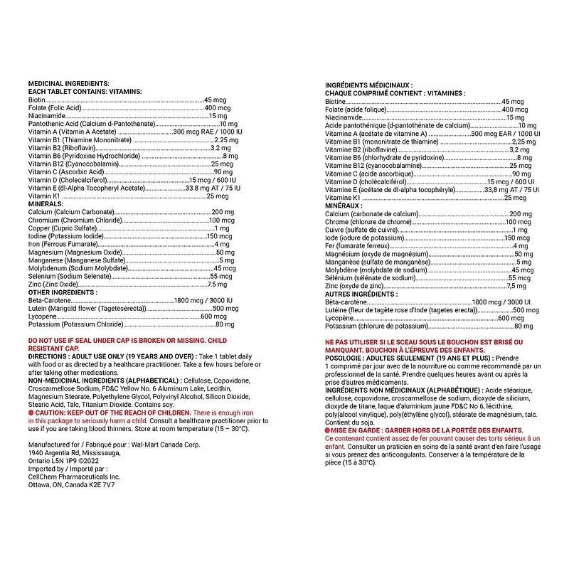 Equate Silver Multivitamin, 100 Tablets