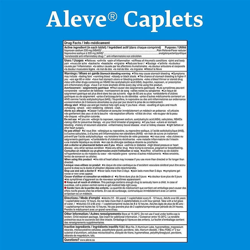 ALEVE pour le soulagement de la douleur, éprouvé en clinique, à action rapide et durable, naproxène sodique 24 caplets