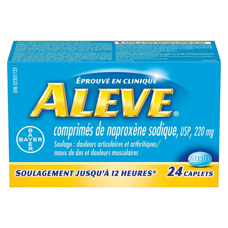 ALEVE pour le soulagement de la douleur, éprouvé en clinique, à action rapide et durable, naproxène sodique 24 caplets