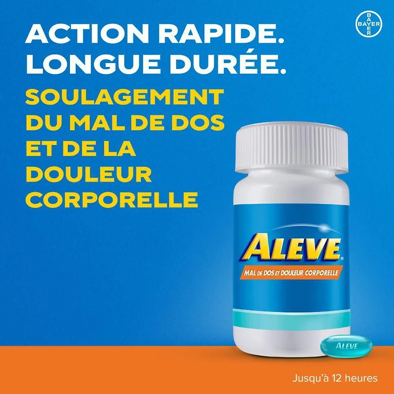 ALEVE Mal de dos et douleur corporelle en gélules liquides, soulagement de la douleur jusqu’à 12 heures, naproxène sodique à 220 mg 20 gélules liquides