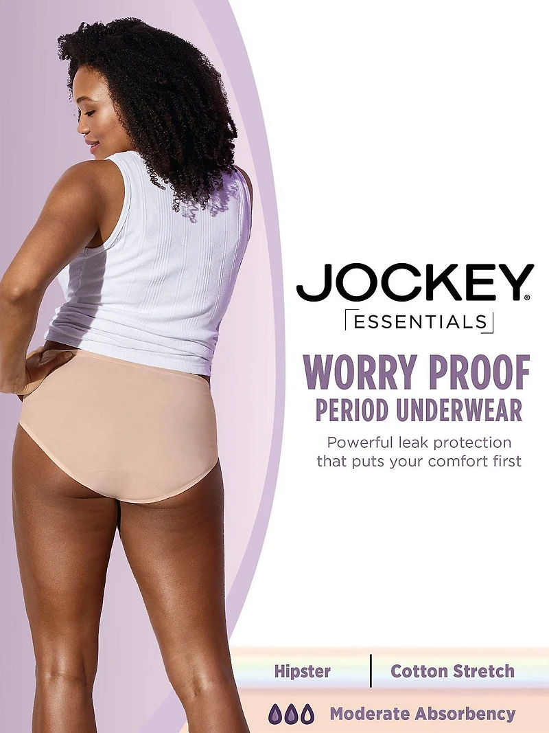 Worry Proof Moderate Absorbency Hipster, Period and Bladder Protection Underwear