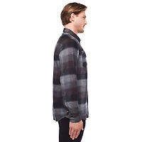 Dark Black Men's Long-Sleeve Plaid Button-Down Shirt with Pockets