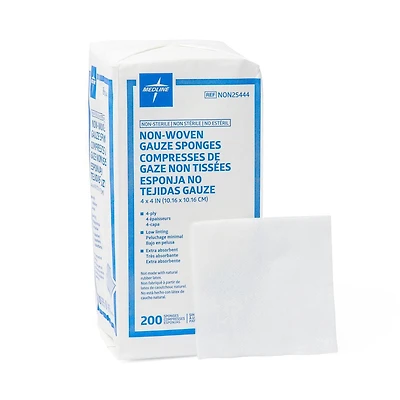 Medline Standard Nonsterile Nonwoven Gauze Sponges, 4"x4"