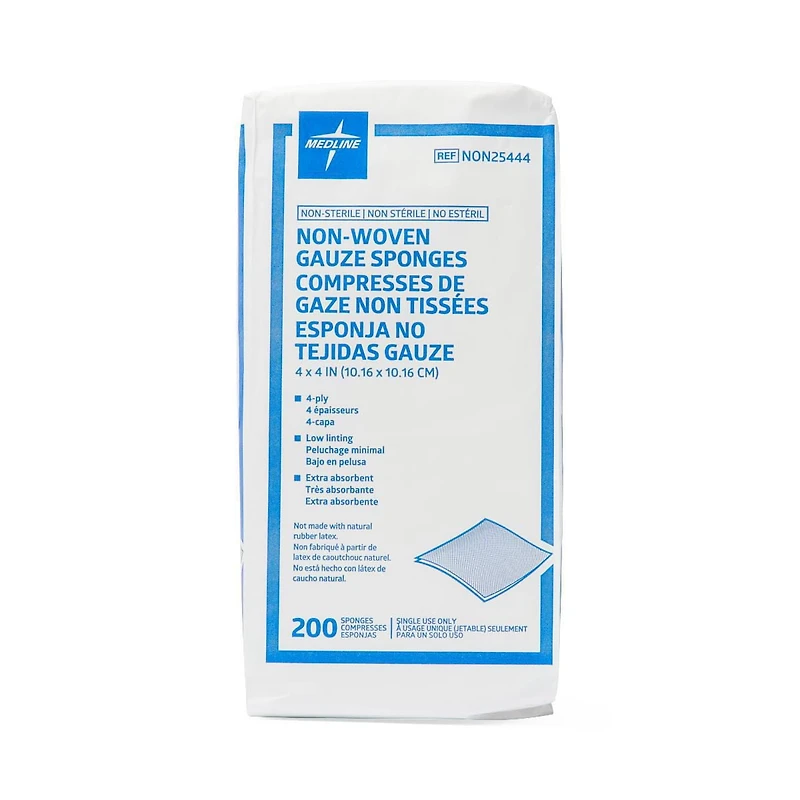 Medline Standard Nonsterile Nonwoven Gauze Sponges, 4"x4"