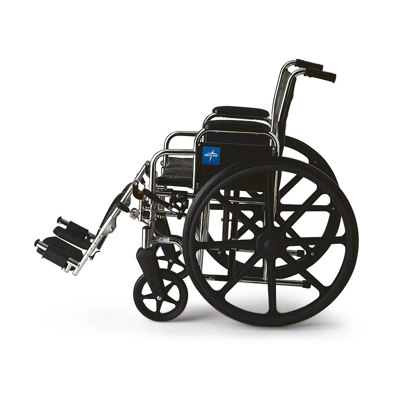 Medline Excel Wheelchair, Removable Desk-Length Arms, Elevating Leg Rests, Black, 18"