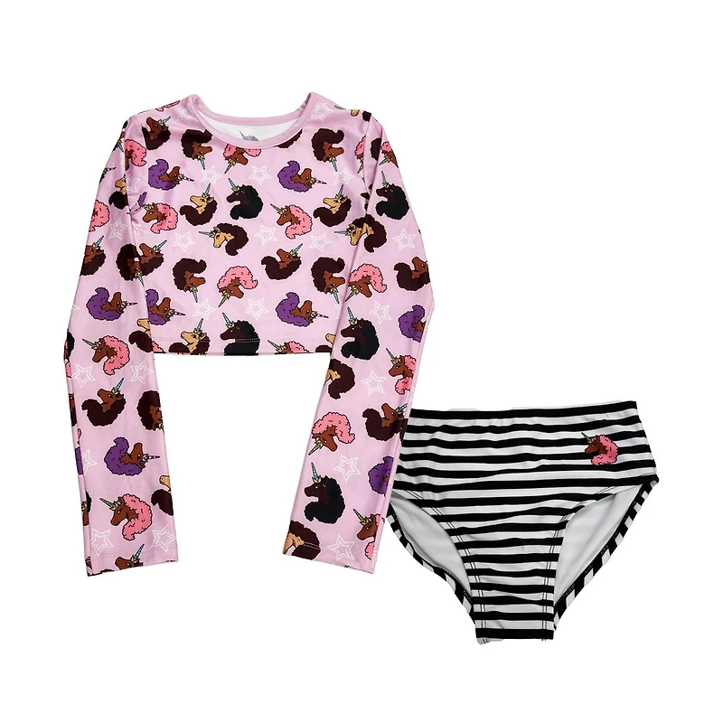Afro Unicorn Girls 2 Piece Stars Swim Set