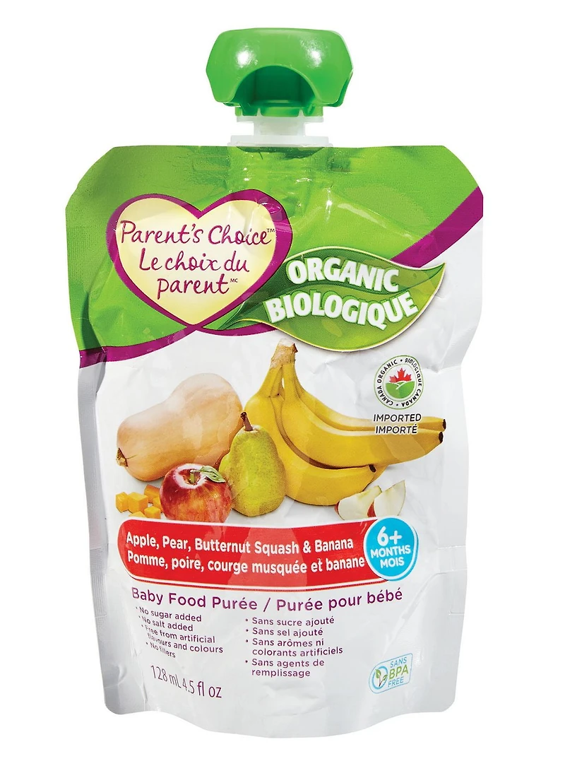 Parent's Choice Organic Apple, Pear, Butternut Squash & Banana Baby Food Purée, 128 ml