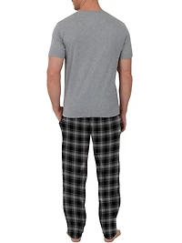 Fruit of the Loom Men's Sleep Set Crew Neck Top and Fleece Pant 2 Piece Pajama Set Grey