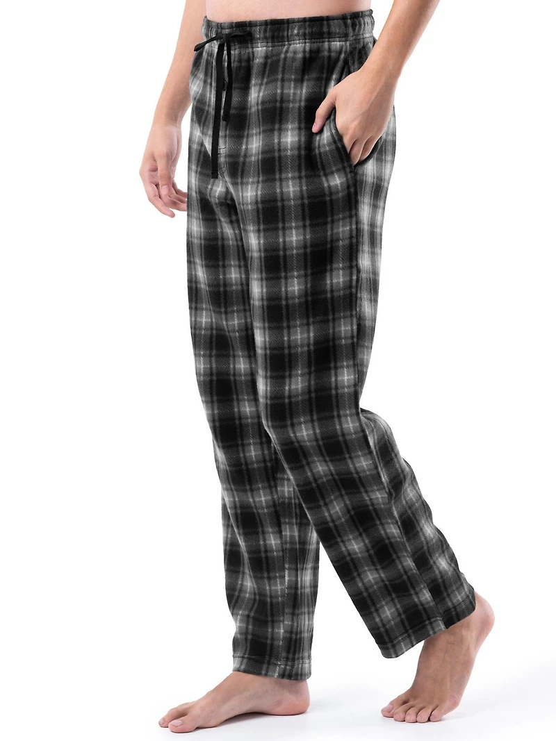Fruit of the Loom Men's Sleep Set Crew Neck Top and Fleece Pant 2 Piece Pajama Set Grey