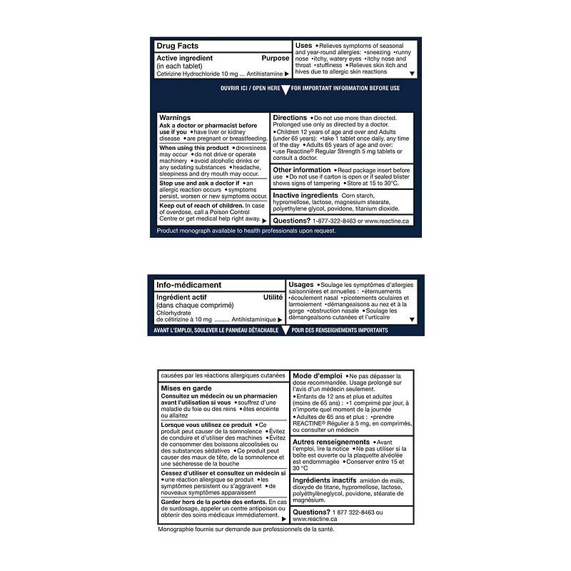 Reactine Extra Strength Antihistamine Tablets - 10mg Cetirizine Hydrochloride - 24 Hour Allergy Relief Medicine, 48 Count