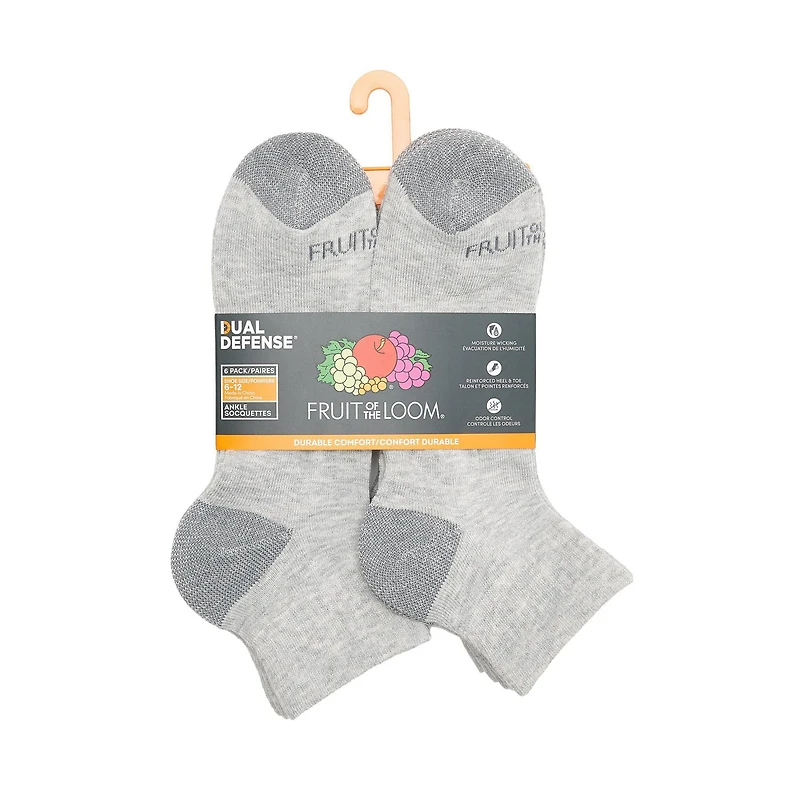Fruit of the Loom Men's Dual Defense Ankle Socks 6 Pairs
