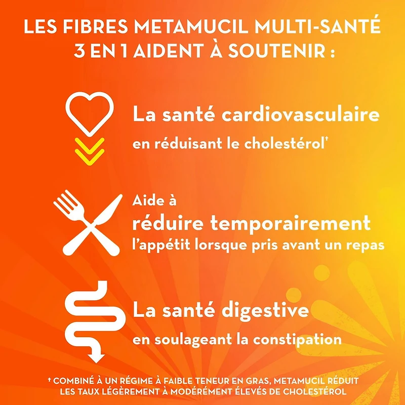 Metamucil, 3 in 1 Psyllium Husk Fibre Powder Supplement for Digestive Health, Orange Flavored, Real Sugar, Smooth Powder, 114 Servings