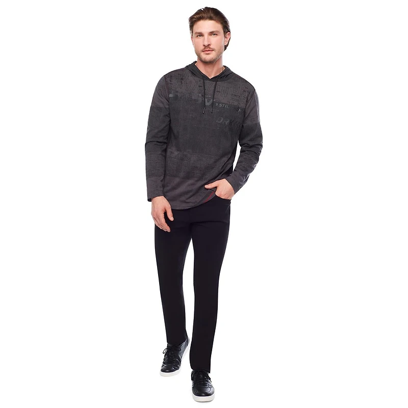 Dark Black Men's Long-Sleeve Hooded T-Shirt