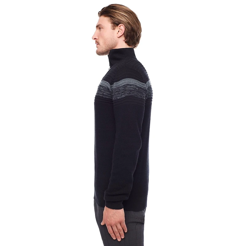 Dark Black Men's Long-Sleeve 1/4 zip Mock Neck Sweater