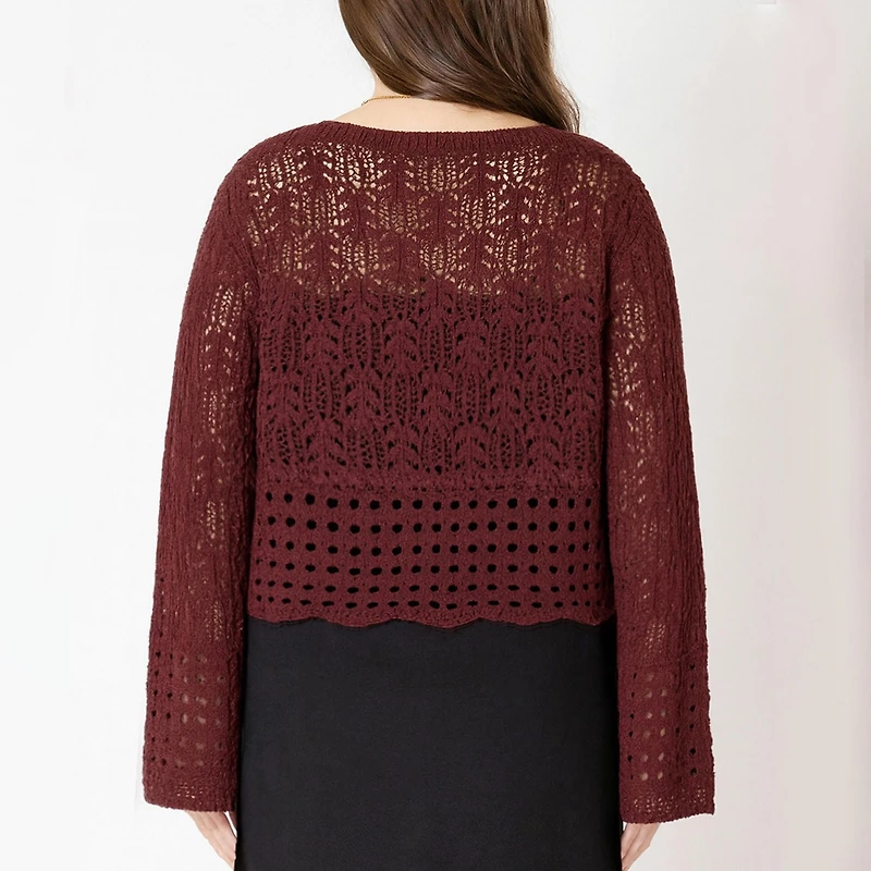 Devoted Women's Plus open stitch wavy hem sweater