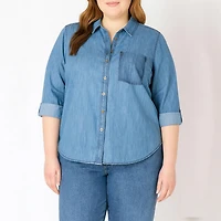 Devoted Taille Plus Femme Chemise en denim délavé à poches