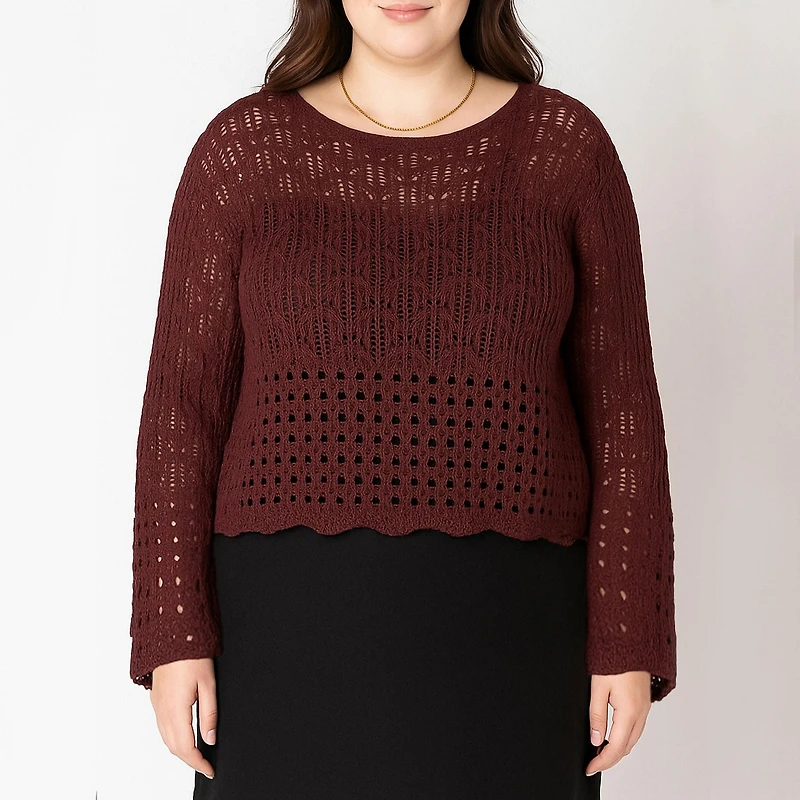 Devoted Taille Plus Femme Pull à ourlet ondulé et mailles ouvertes