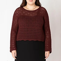 Devoted Taille Plus Femme Pull à ourlet ondulé et mailles ouvertes