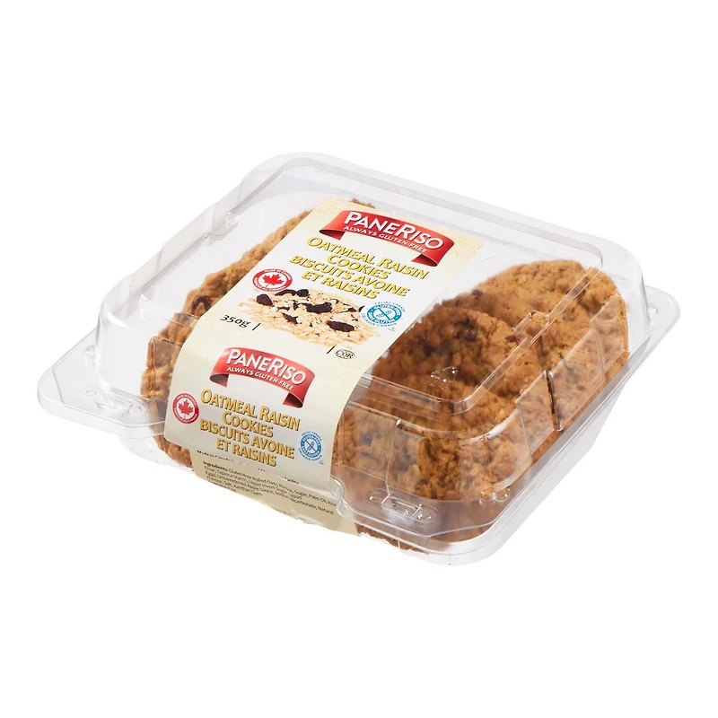PaneRiso Always Gluten-Free Oatmeal Raisin Cookies, 10 cookies, 350 g total