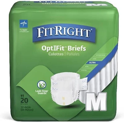 Culottes d'incontinence FitRight Ultra pour adultes, taille M, pour tour de taille 32"-44", sachet de 20
