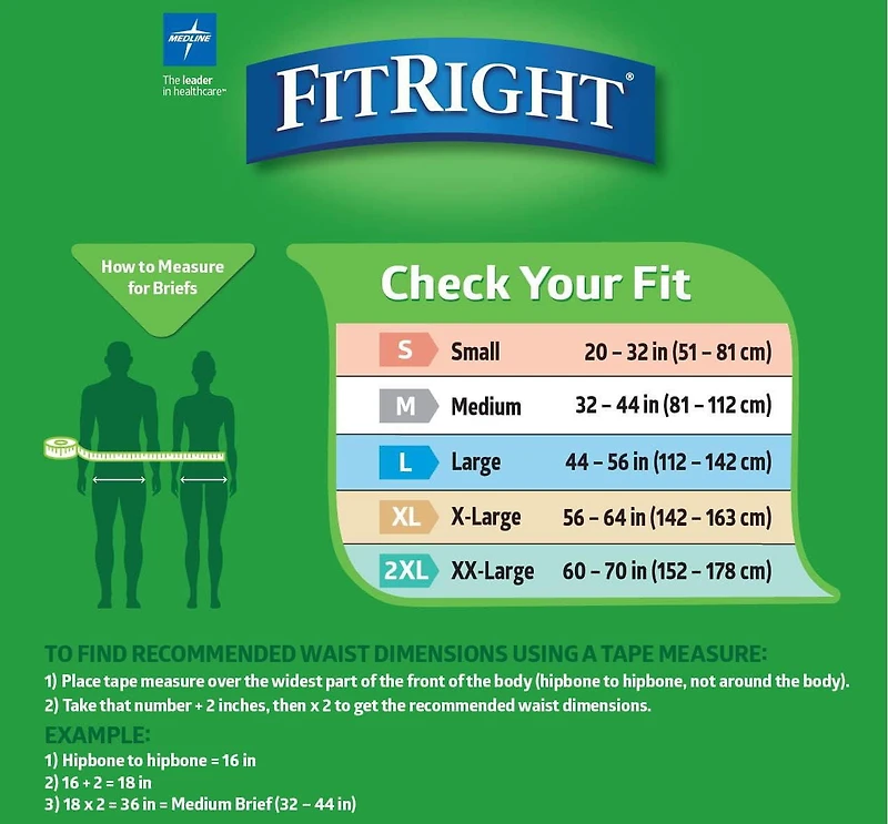 Culottes d'incontinence FitRight Ultra pour adultes, taille M, pour tour de taille 32"-44", sachet de 20
