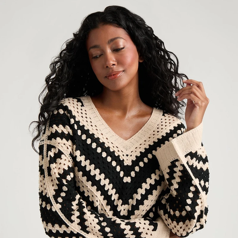 Haut en tricot crocheté imprimé pour femmes Mexx