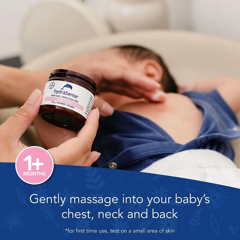 Pommade apaisante pour bébé hydraSense – apaise et réconforte en douceur; sans gelée de pétrole; non irritant; avec ingrédients de source naturelle : eucalyptus, lavande et camomille; testée par des pédiatres. 43 g