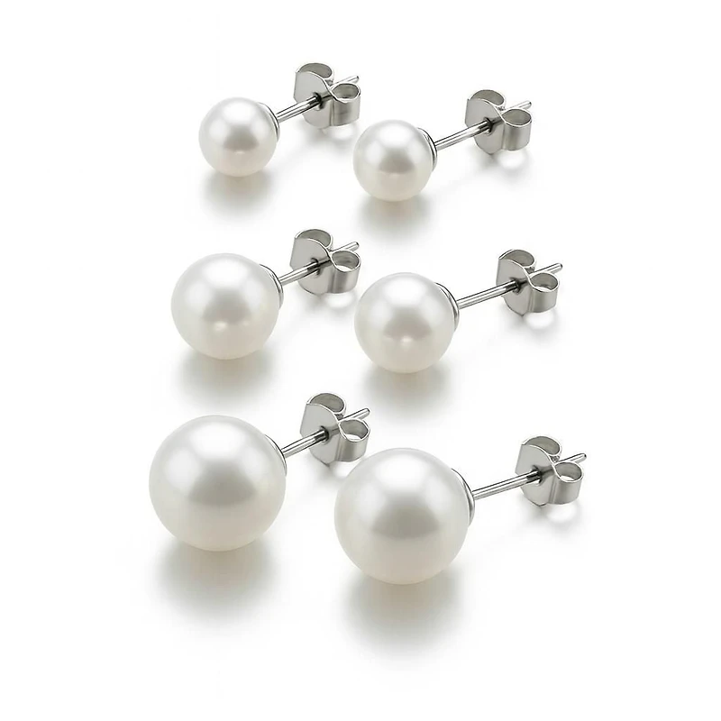 Luxury Designs Silver Plated Trio Faux Pearl Studs