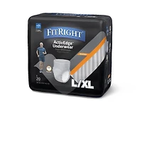 FitRight ActiveEdge Ultra Incontinence Underwear for Men, Size L/XL, For Waist Size 40"-56", Bag of 20
