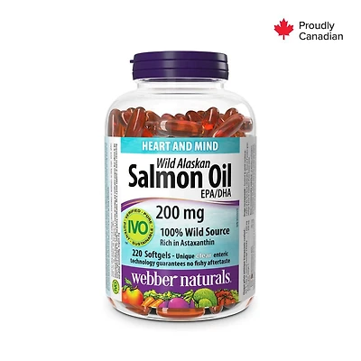 Webber Naturals® Wild Alaskan Salmon Oil, 200 mg, 220 Clear Enteric Softgels