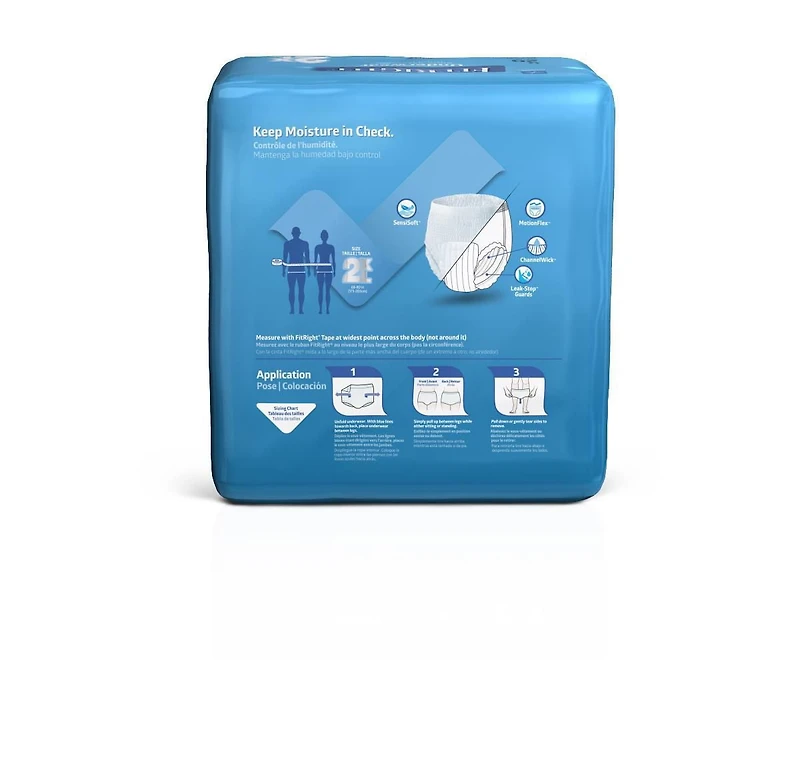 Sous-vêtements de protection FitRight à forte absorption, taille 2XL, pour tour de taille 68"-80", sac de 20