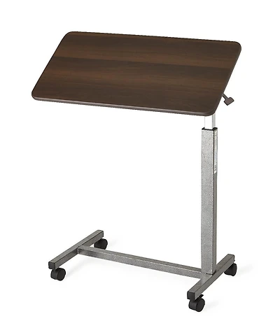 Table de lit Medline à base en H avec plateau inclinable en noyer de 30" x 15"