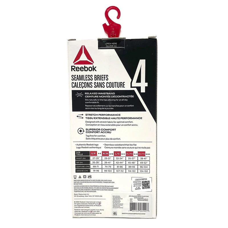 Reebok Ladies' 4 Pack Seamless Briefs, Size S-XL