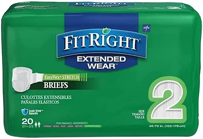 FitRight Stretch Extended Wear Night Briefs, Size 2, For Waist 40"-70", Bag of 20
