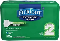 FitRight Stretch Extended Wear Night Briefs, Size 2, For Waist 40"-70", Bag of 20
