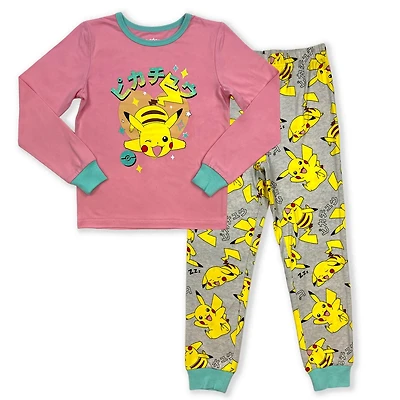 Pokemon Ensemble pyjama fille. Cet ensemble pyjama pour fille comprend une chemise à col rond à manches longues et un pantalon avec une taille élastique et
