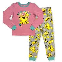 Pokemon Ensemble pyjama fille. Cet ensemble pyjama pour fille comprend une chemise à col rond à manches longues et un pantalon avec une taille élastique et