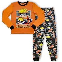 Naruto Boy's pj set. This boy's 2 piece pj set has a long sleeve crew neck along with long pant with elastic waist band and